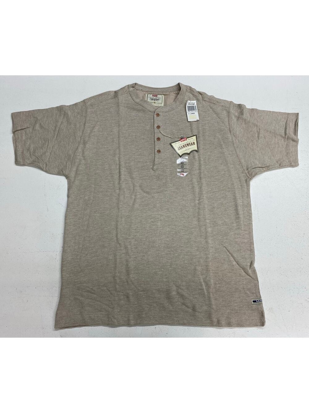 VTG Y2K DEADSTOCK Men Levi's henley metal 1/4 button ribbed short sleeve shirt